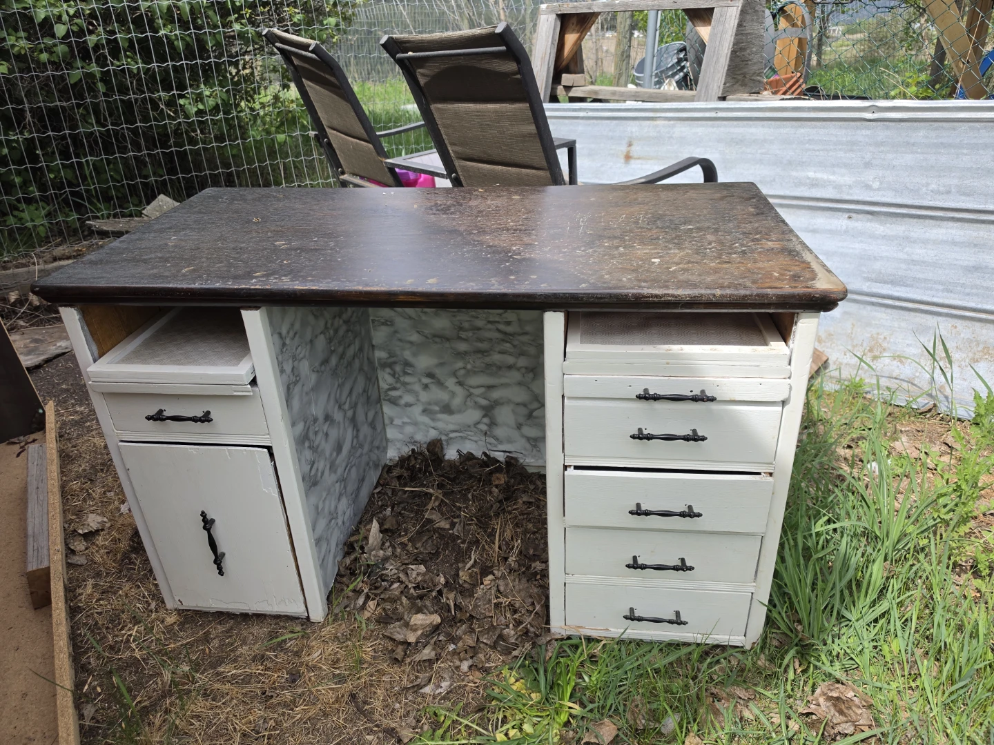 Vintage Wooden Desk with Drawers