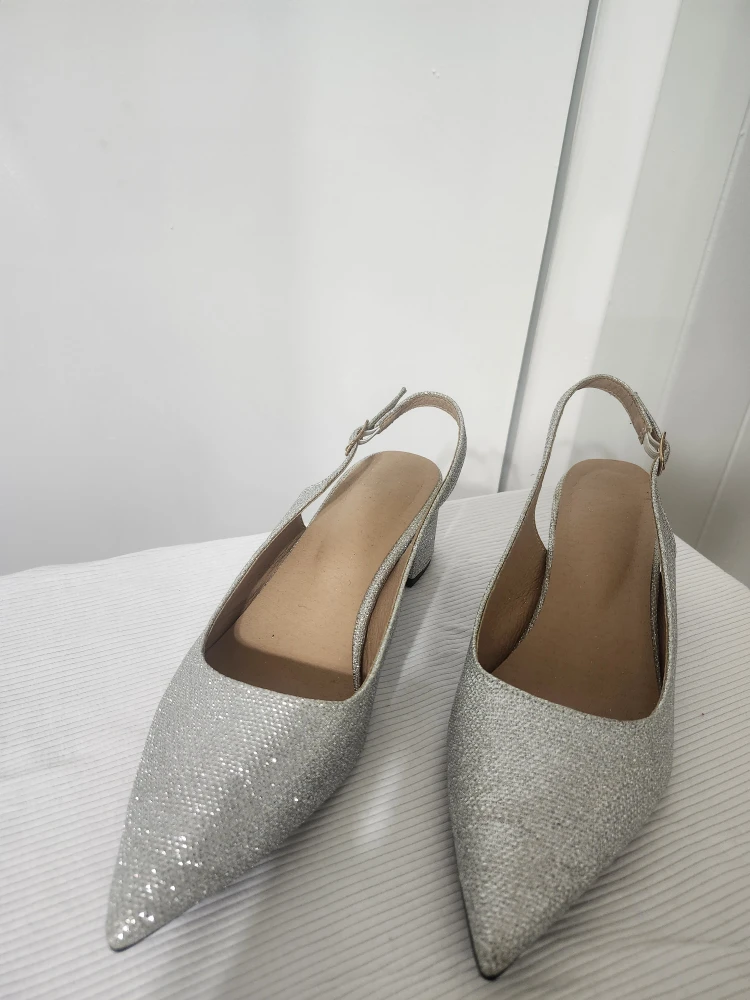 Silver Glitter Slingback Heels