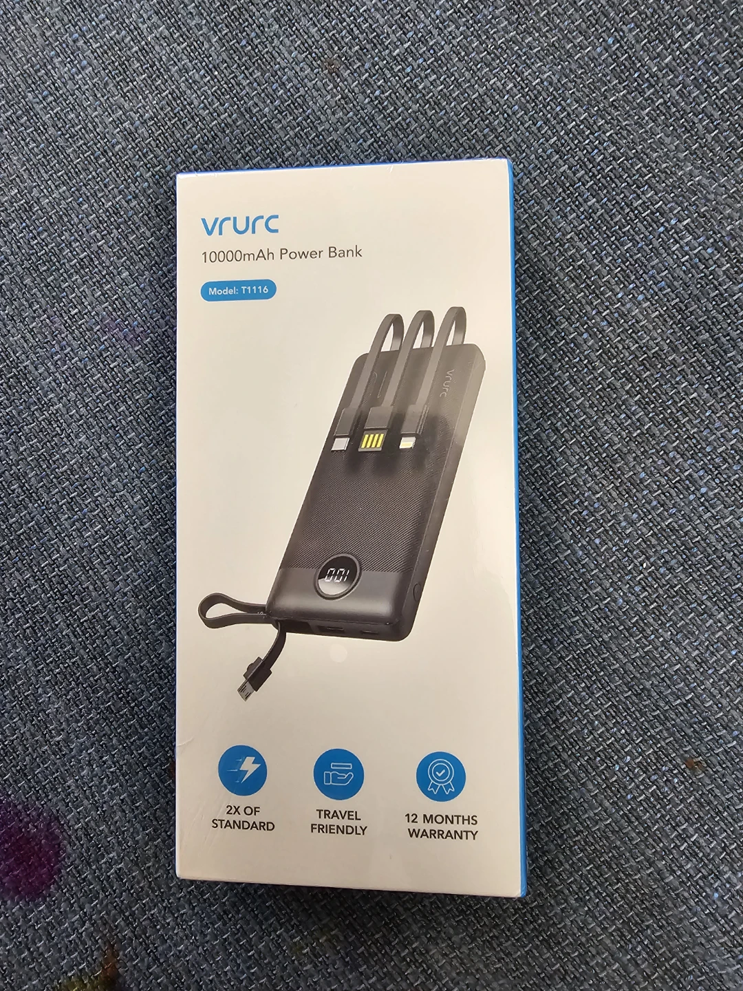 Vrurc 10000mAh Power Bank with Built-in Cables (Brand New)