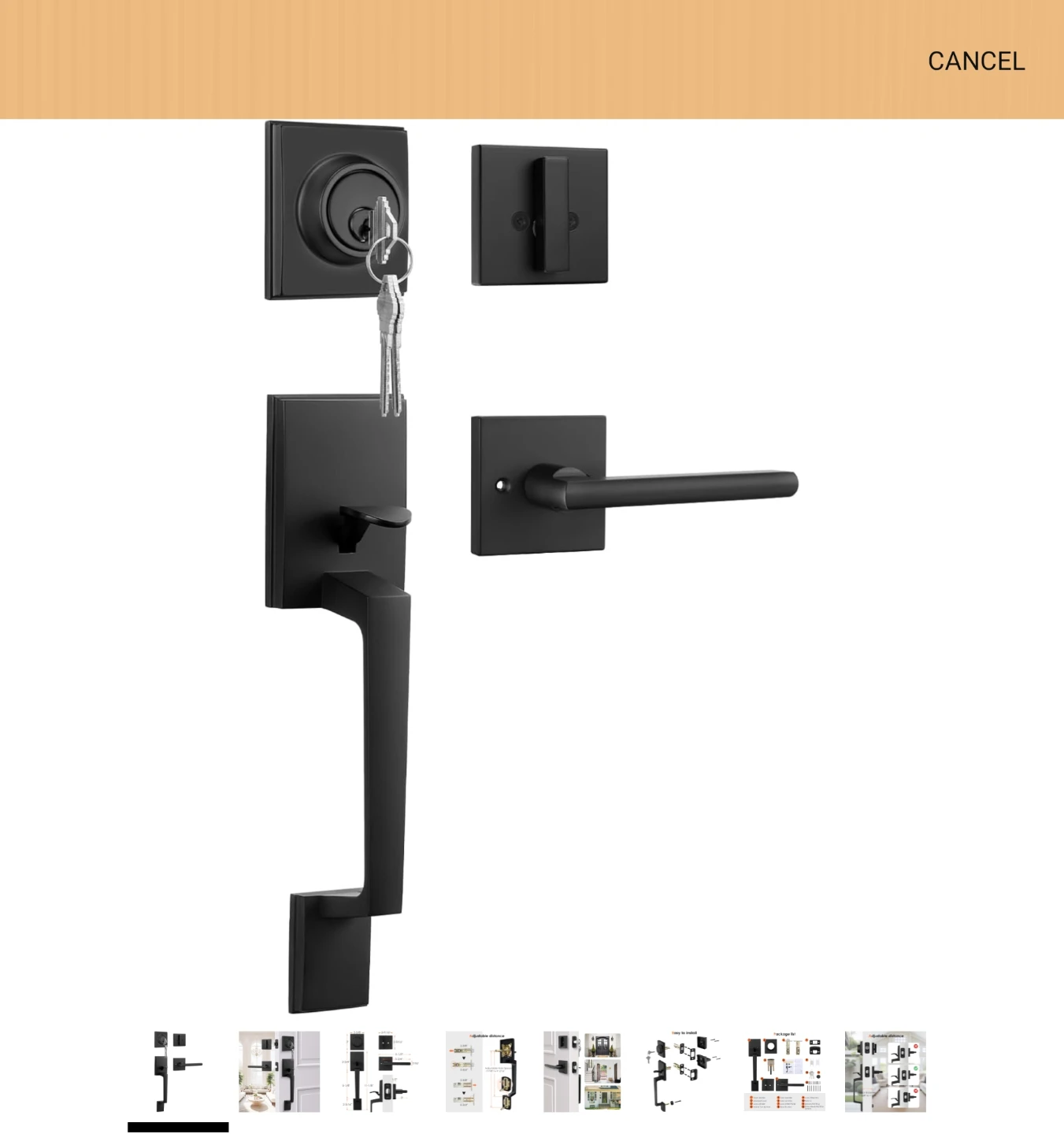 Matte Black Front Door Handle Lock Set with Keys