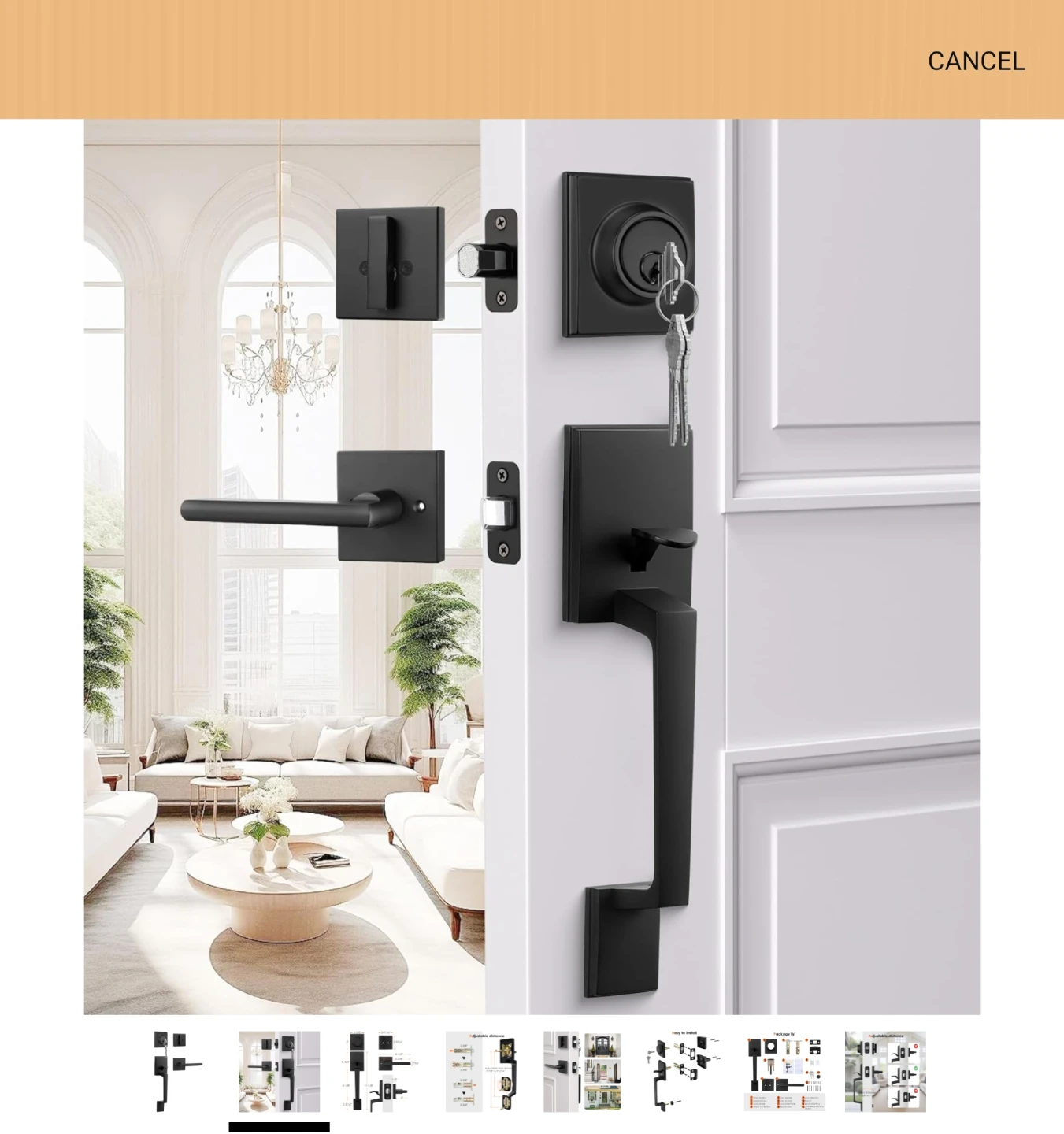 Matte Black Front Door Handle Lock Set with Keys - photo 2