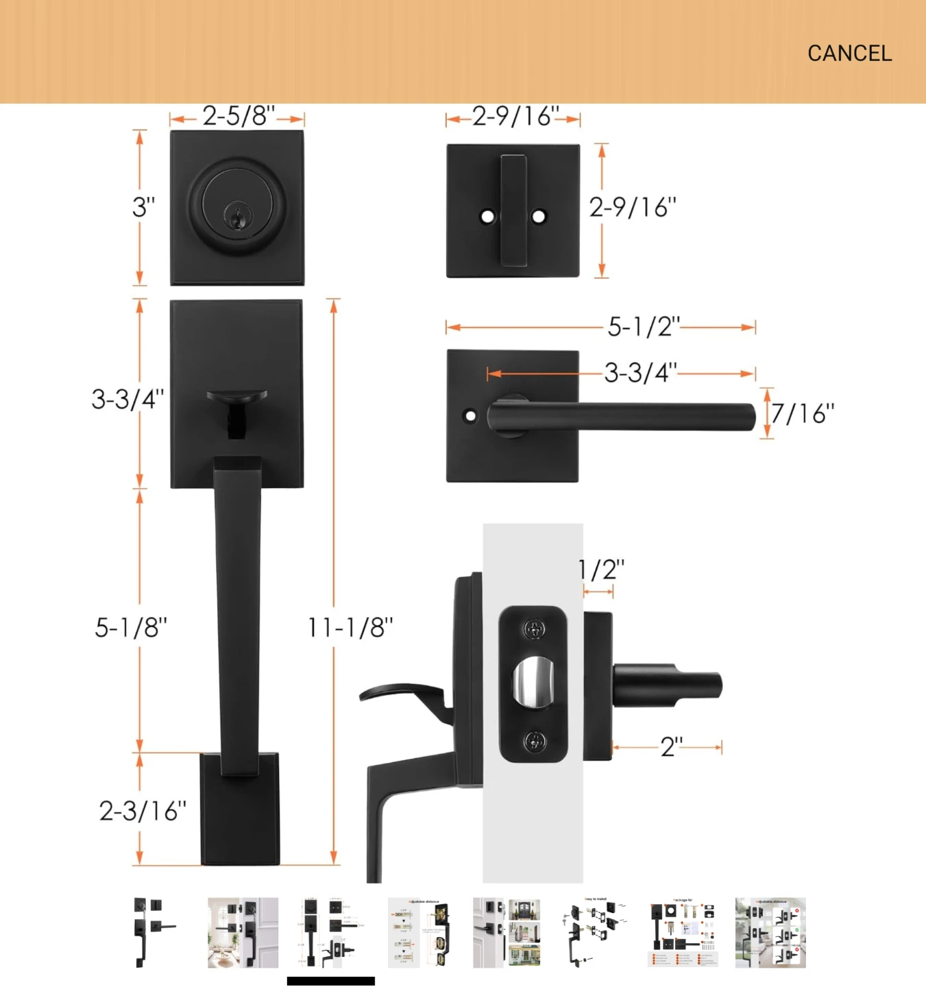 Matte Black Front Door Handle Lock Set with Keys - photo 3