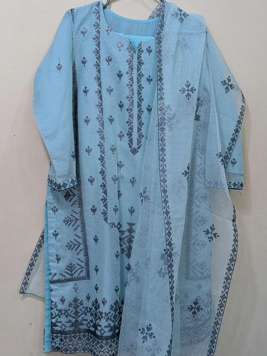 Light Blue Embroidered 3 pc Khaadinet Seminformal - photo 2