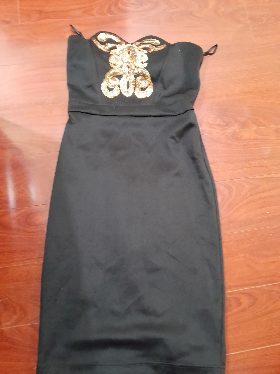 Black Strapless Dress with Gold Embellishment