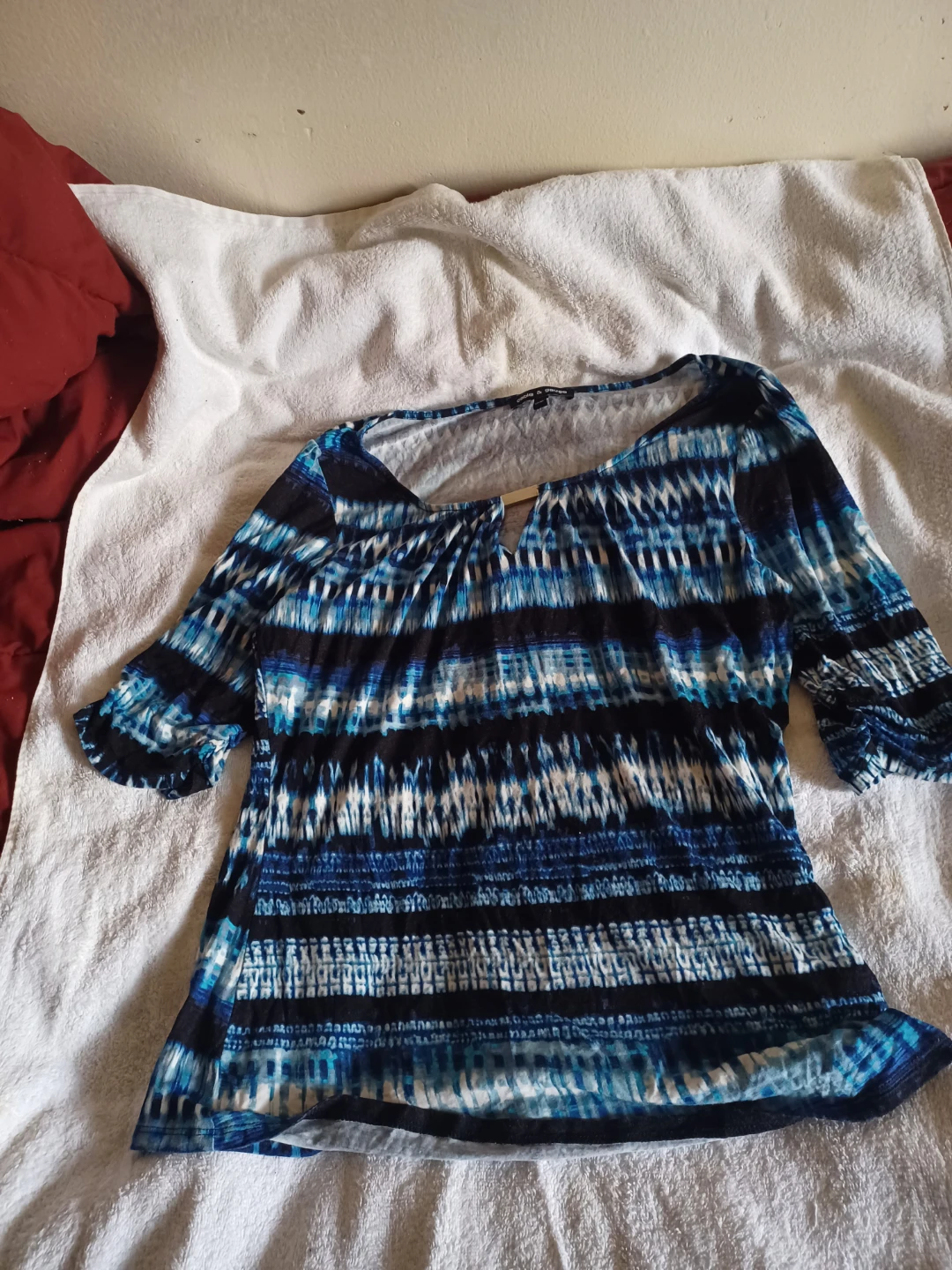 Cable & Gauge Blue Tie-Dye Print 3/4 Sleeve Top - photo 2