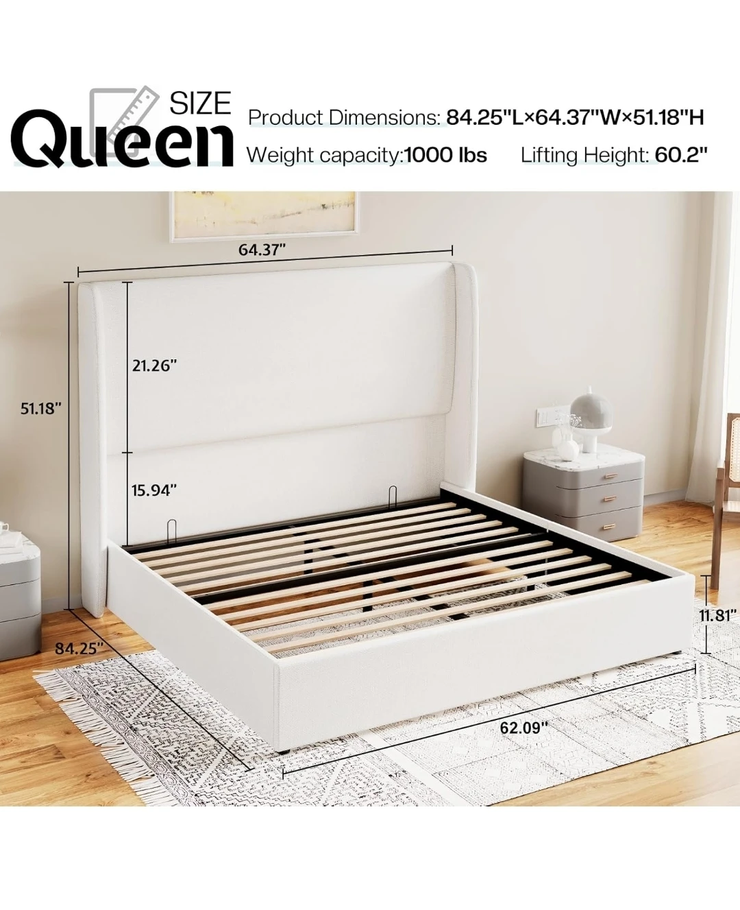 Queen Storage Bed Frame with mattress - photo 4