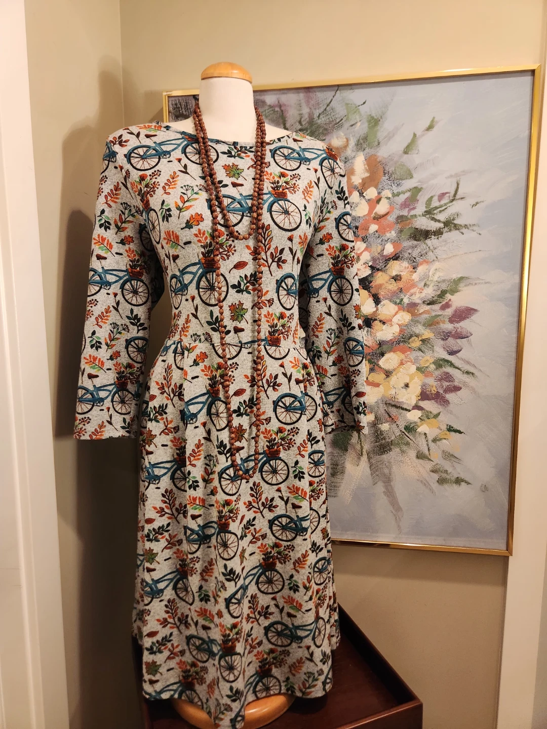 Stretchy Women's Dress with Bicycle Print