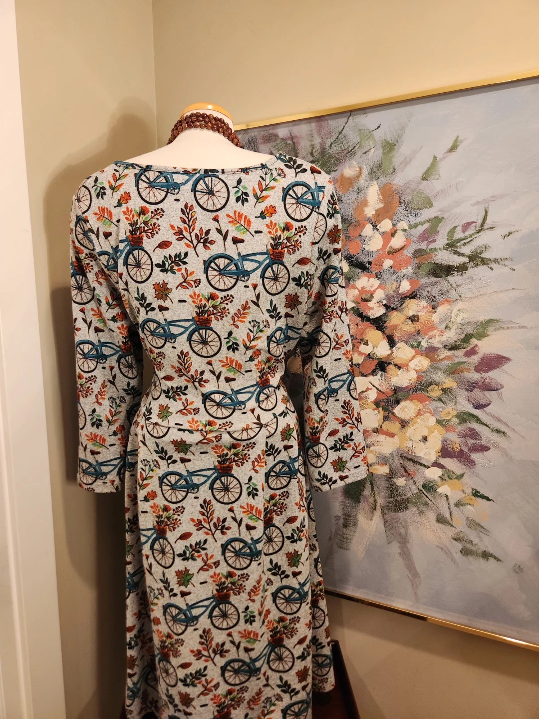 Stretchy Women's Dress with Bicycle Print - photo 2
