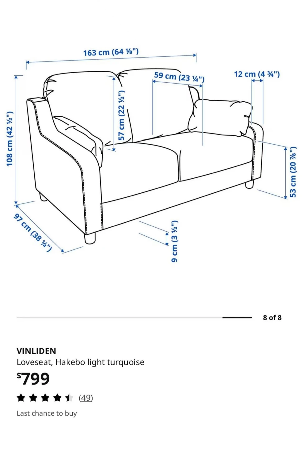 IKEA VINDEN Loveseat Sofa - photo 2