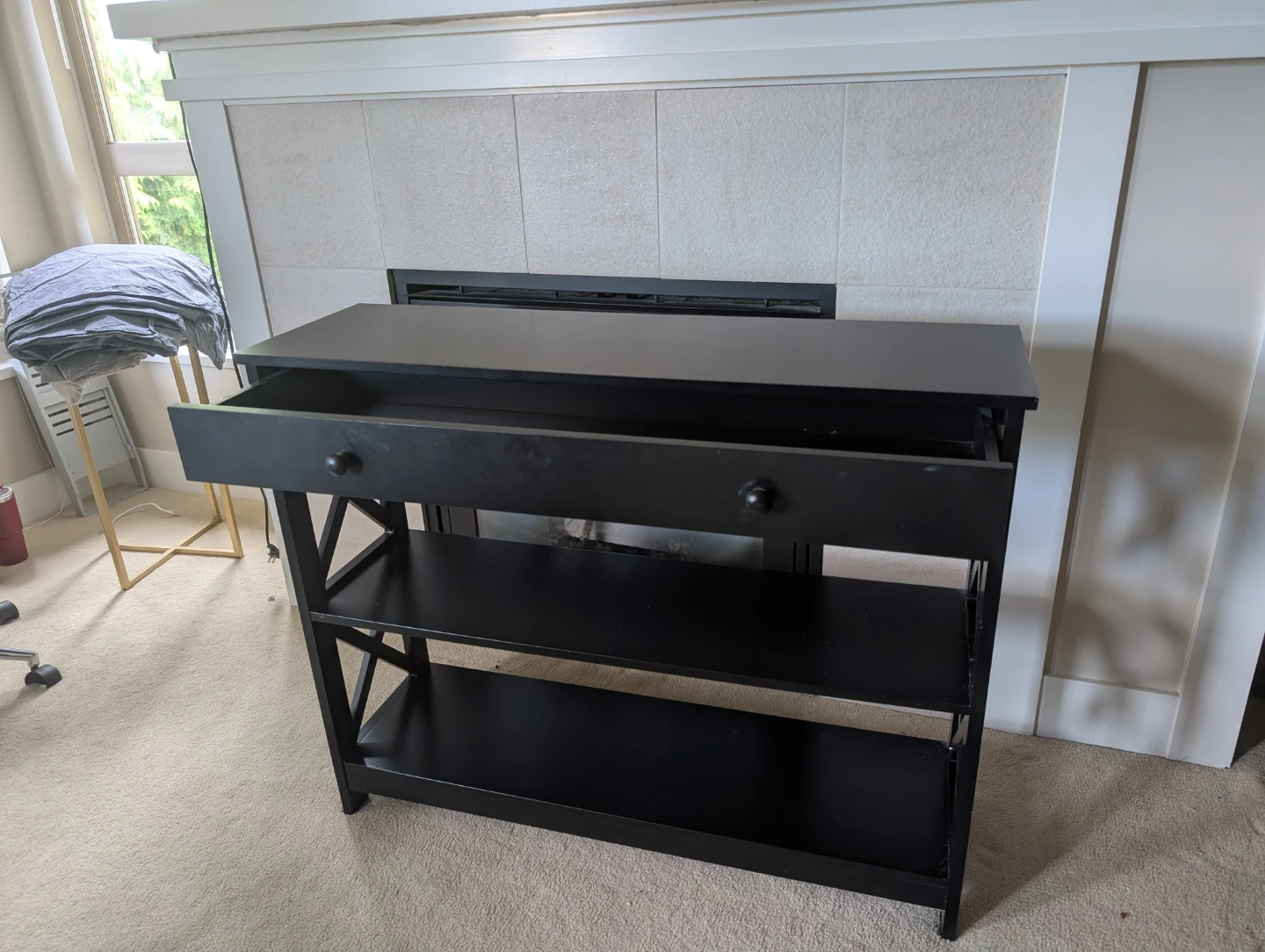 Black Console Table with Drawer and Shelves - photo 3