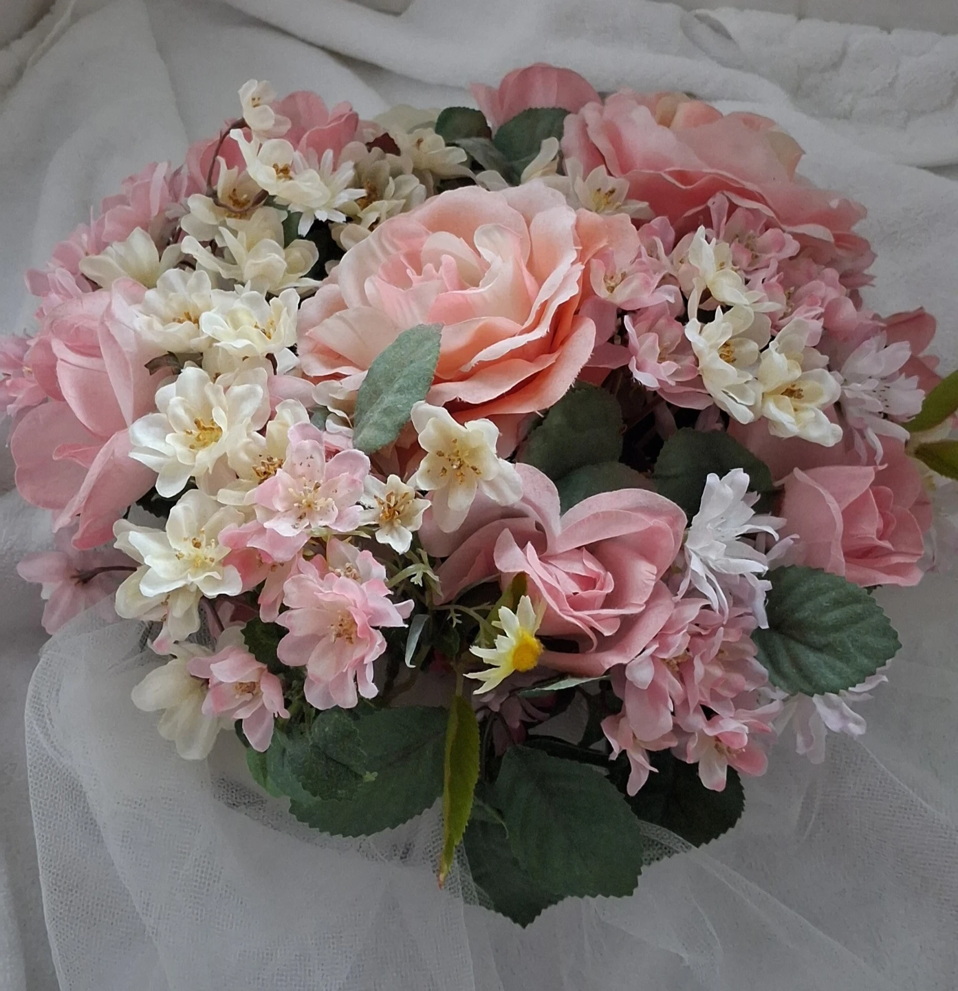 Pink and White Floral Arrangement in Glass Vase - photo 5