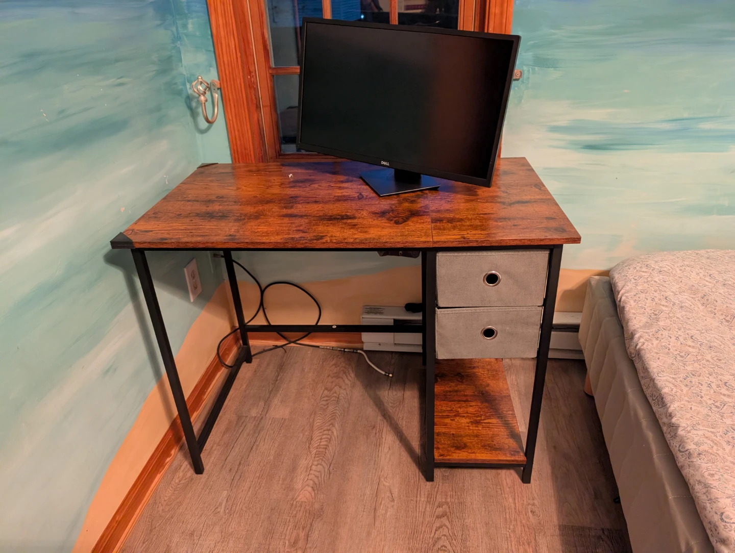 Burgundy Office Chair and Rustic Wood Desk with Storage - photo 2