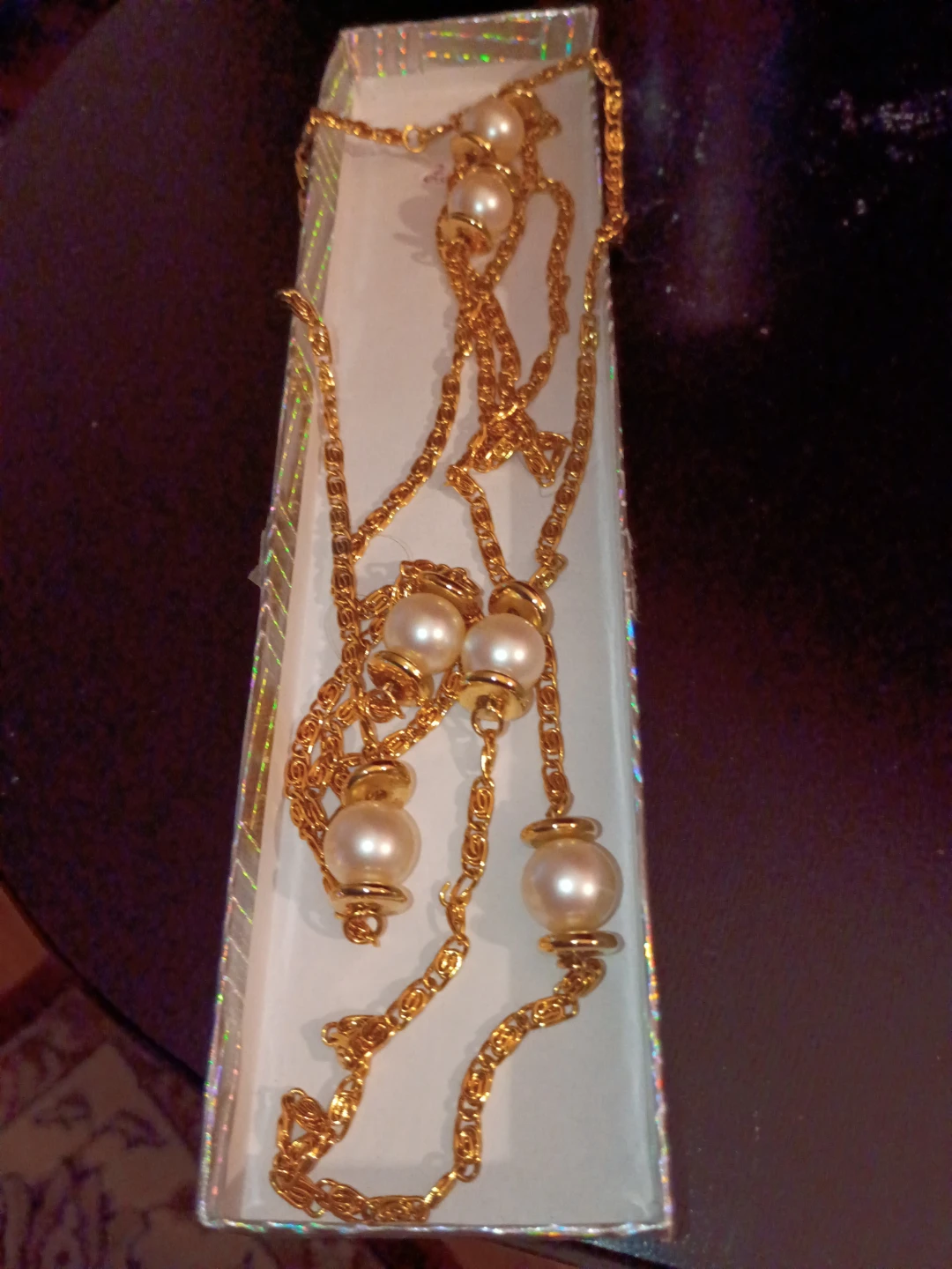 Gold Tone Necklace with Faux Pearls