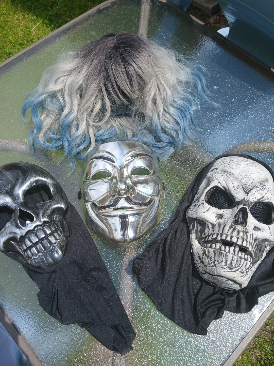 Assorted Halloween Masks and Wig
