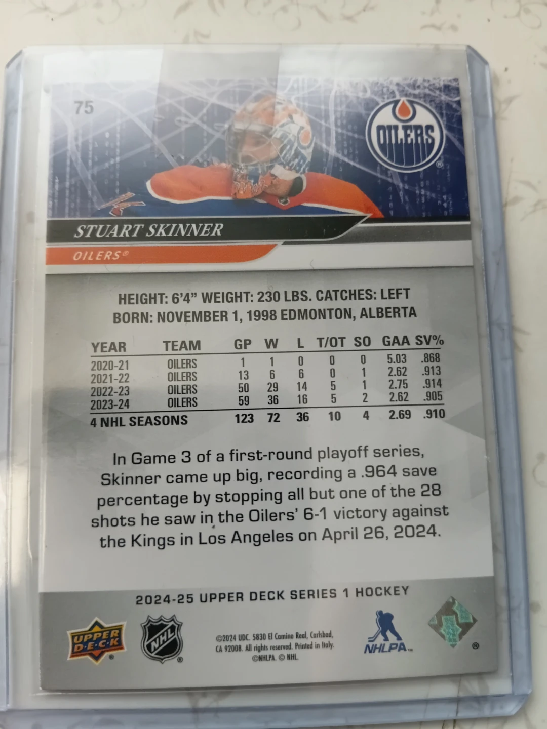 2024-25 Upper Deck Series 1 Hockey Card - Stuart Skinner - photo 2