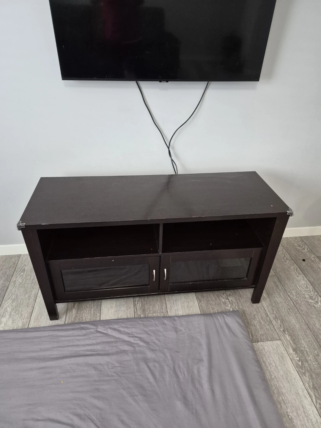 Dark Wood TV Stand with Glass Doors - photo 2