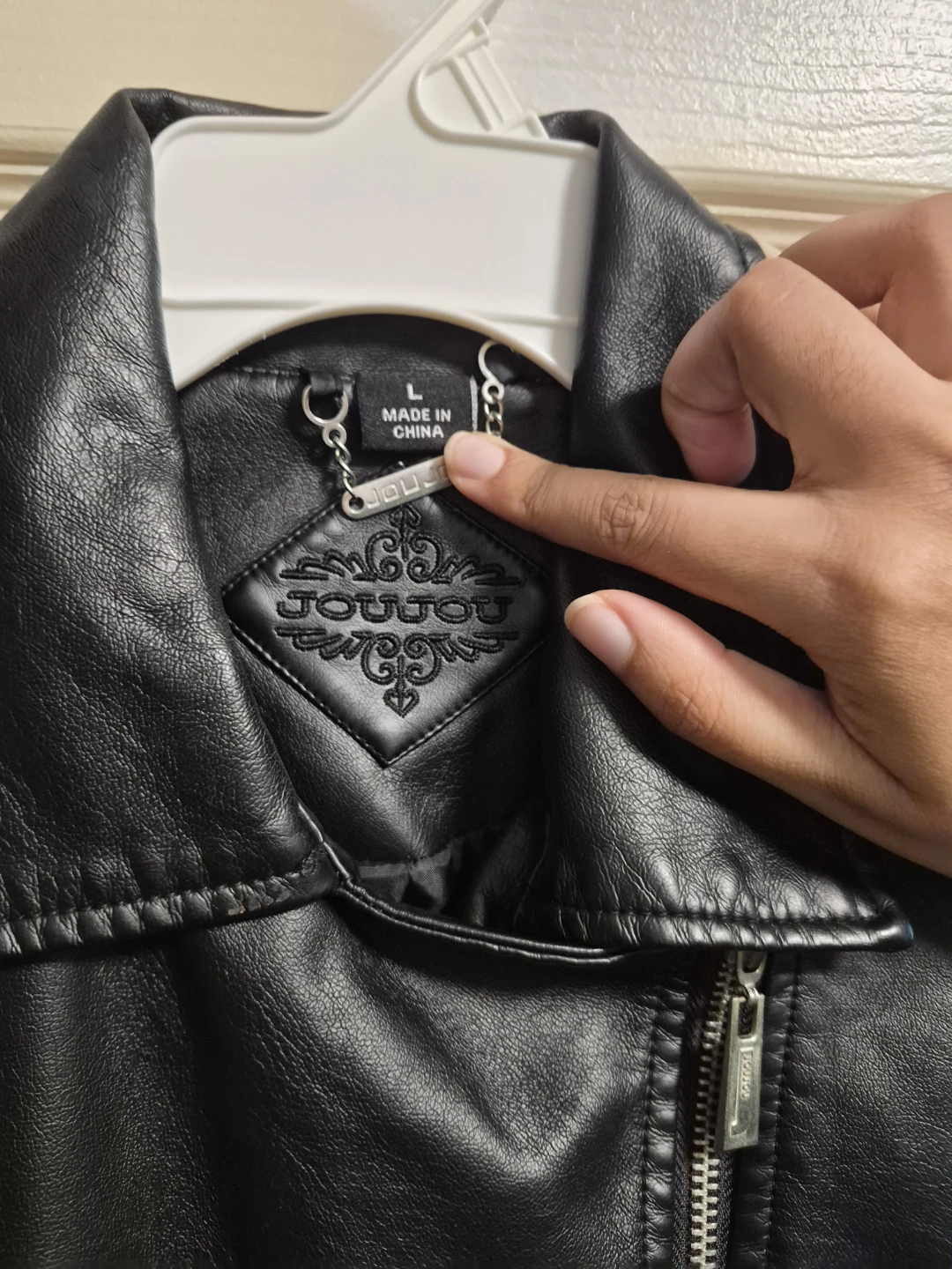 JouJou Black Faux Leather Biker Jacket - Size L - photo 3