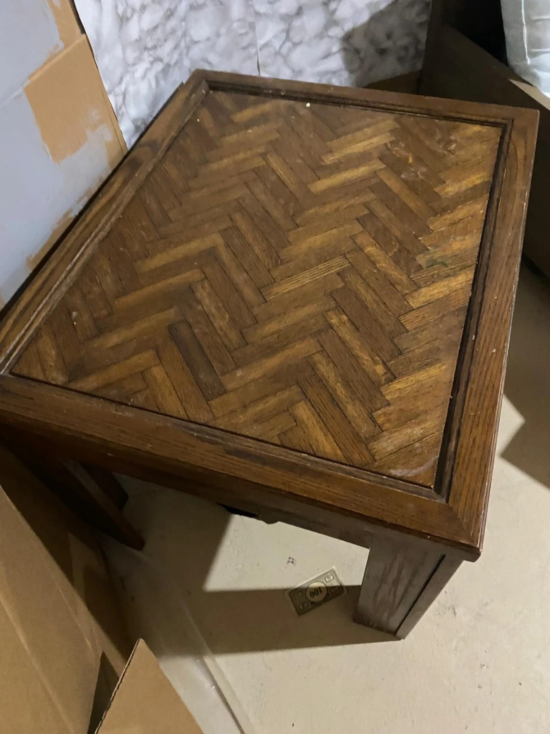 Wooden End Table with Herringbone Top - photo 2