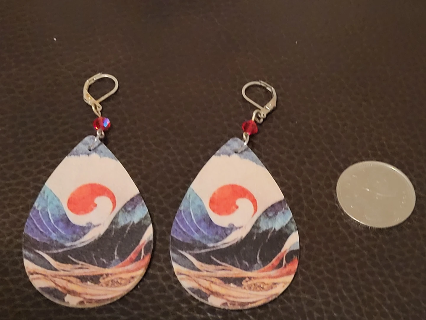 Teardrop Earrings - Japanese Wave Design - photo 3