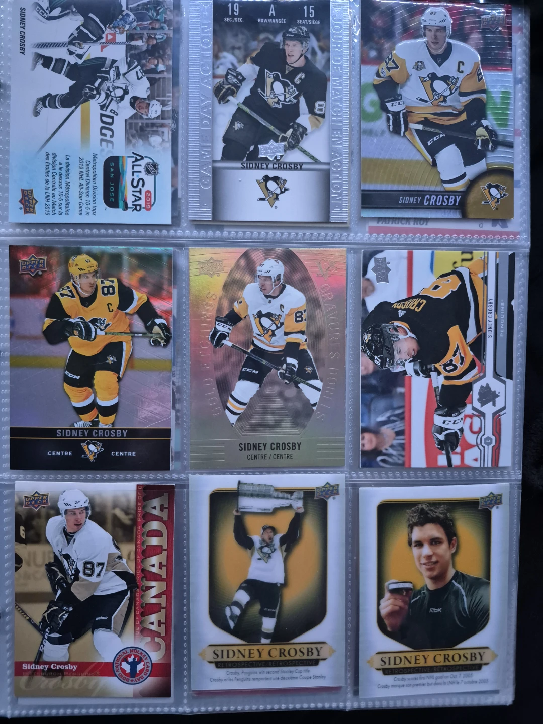 Sidney Crosby Cards- $5 each (a couple are $1) 2 pages worth