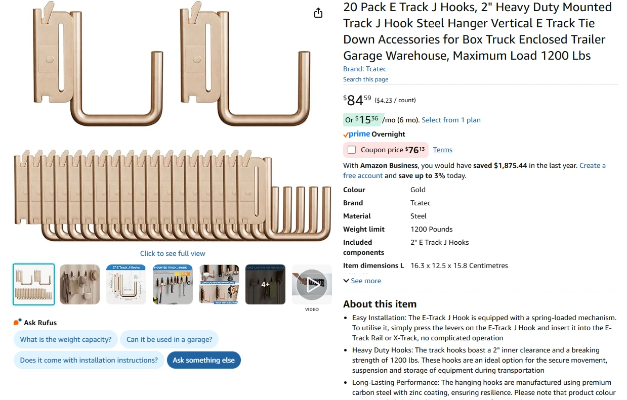 20 Pack Gold Heavy Duty Mounted Track J Hooks - photo 2