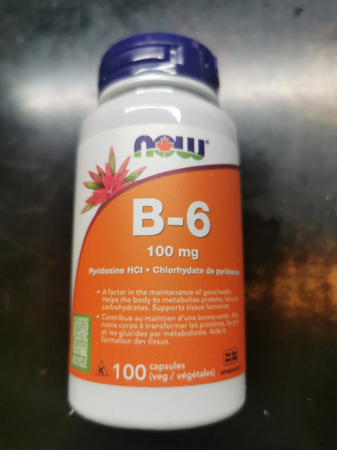NOW B-6 100 mg Pyridoxine HCl 100 Capsules