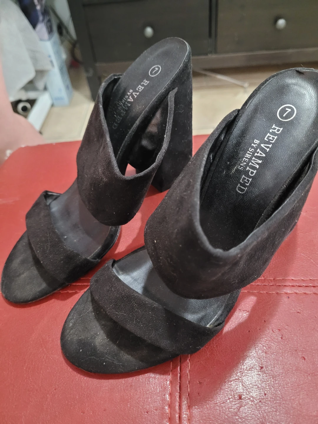 Revamped by Sirens Black Suede Block Heels - Size 7 - photo 2