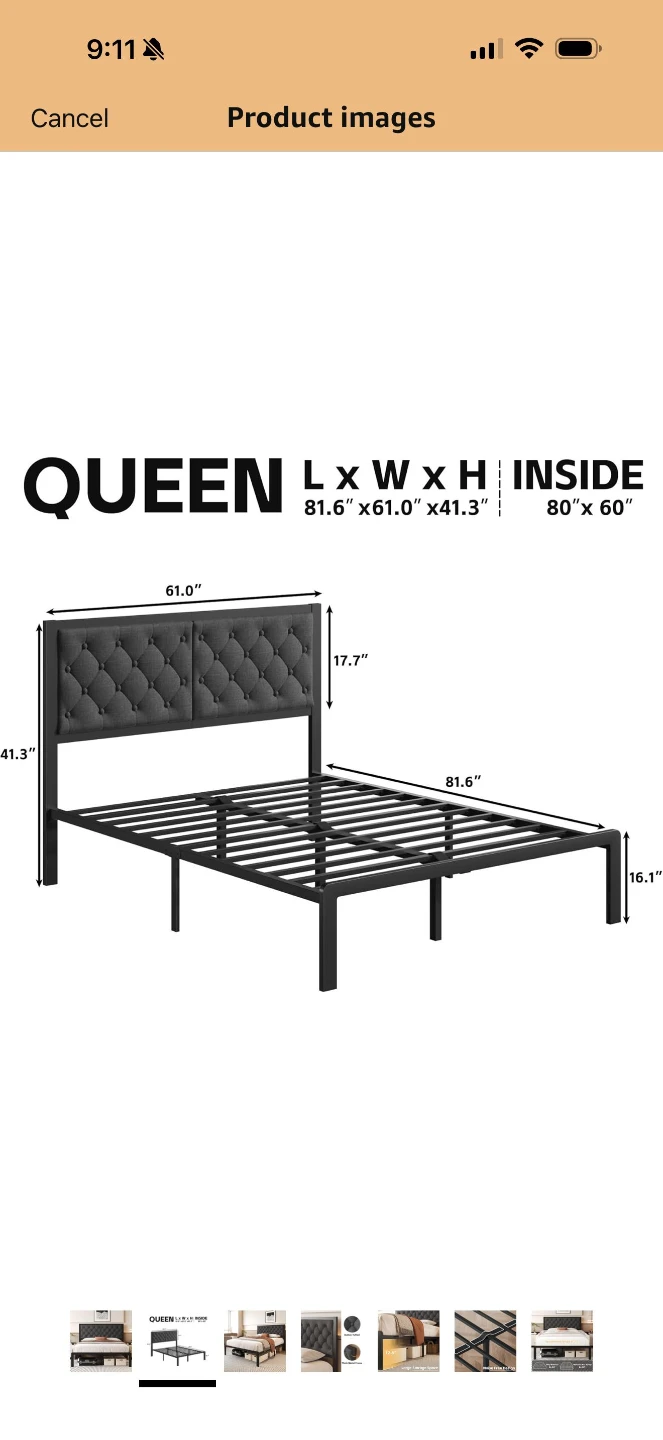Queen Tufted Upholstered Bed Frame