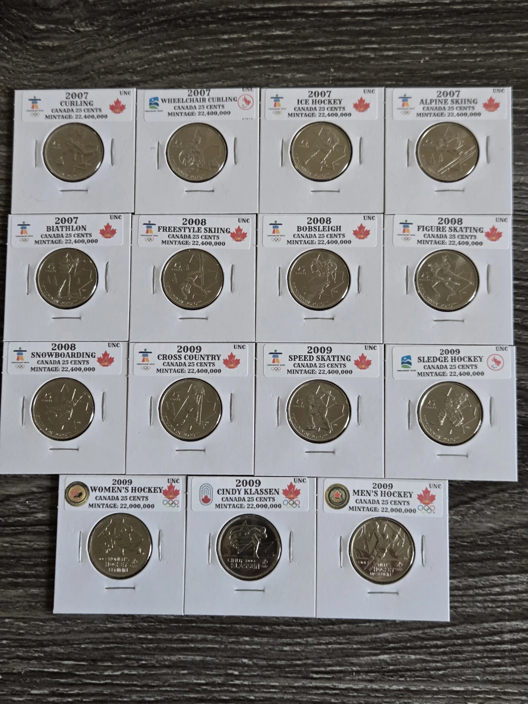 Collection of Canadian (2007-2010) Olympic Quarters.