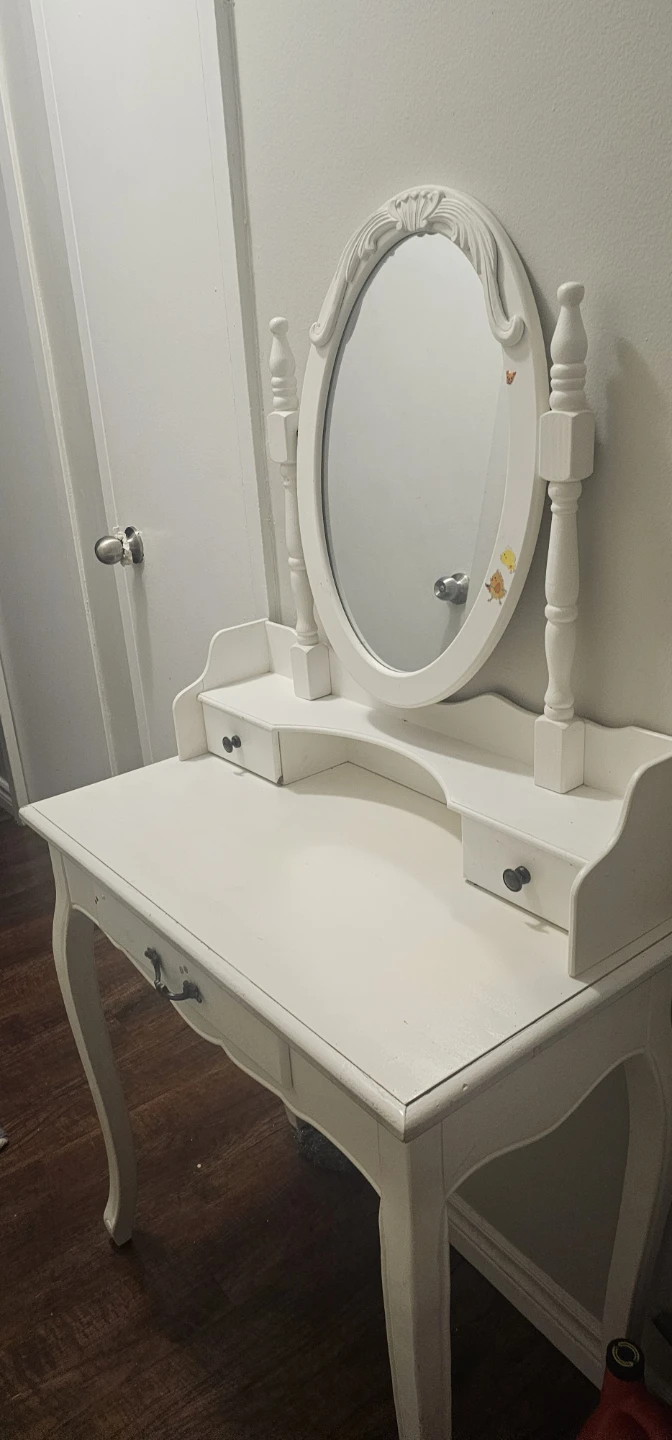 White Vanity Table with Oval Mirror