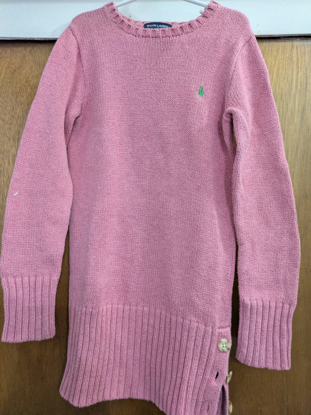 Ralph Lauren Pink Knit Sweater with Green Pony Logo - photo 3