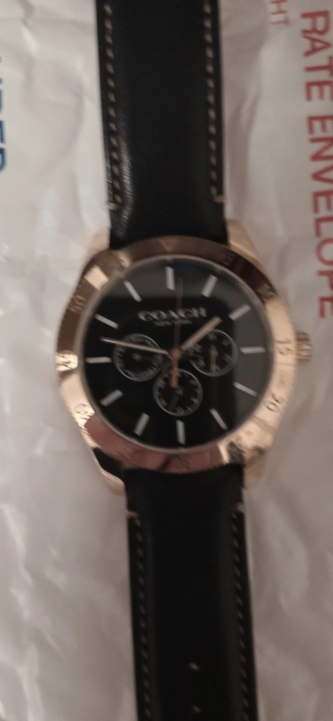 Coach Black Leather Strap Watch