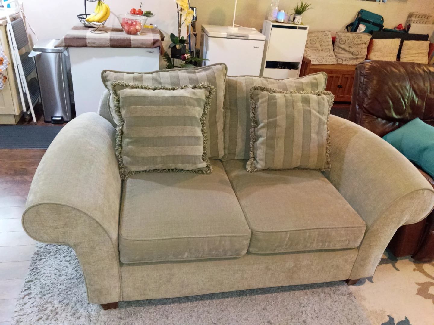 Light Beige Loveseat with Decorative Pillows - photo 2