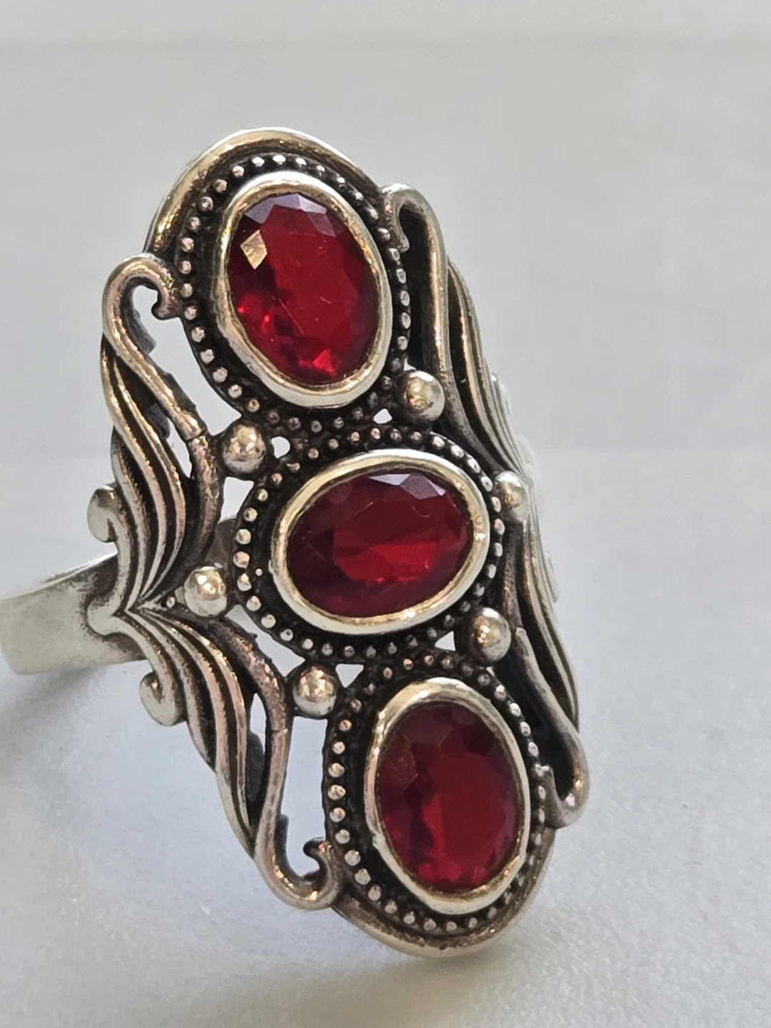 Sterling Silver Ring with Red Stones