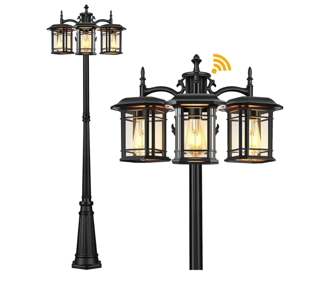 Outdoor 3-Light Pole Lamp with Dusk-to-Dawn Sensor