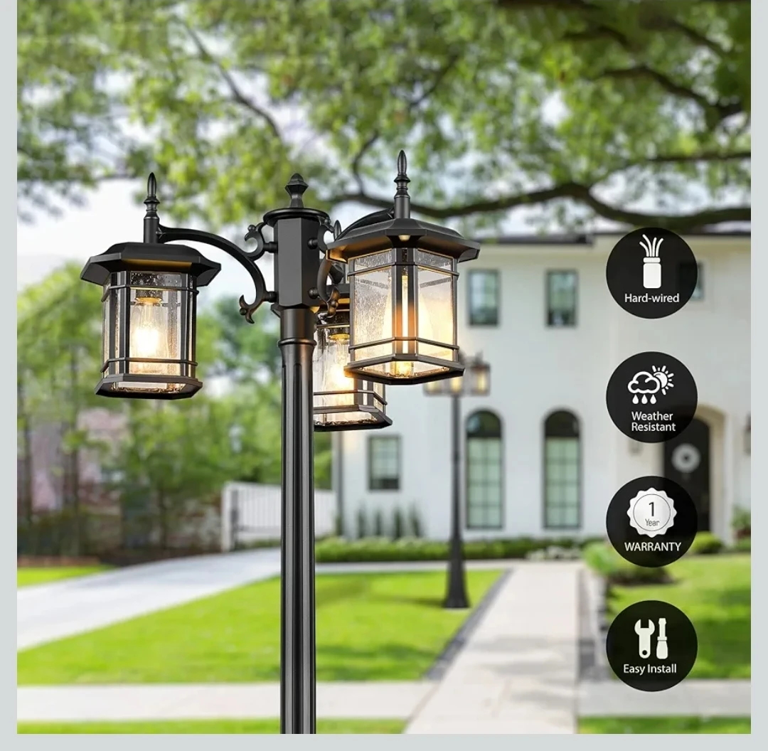 Outdoor 3-Light Pole Lamp with Dusk-to-Dawn Sensor - photo 3