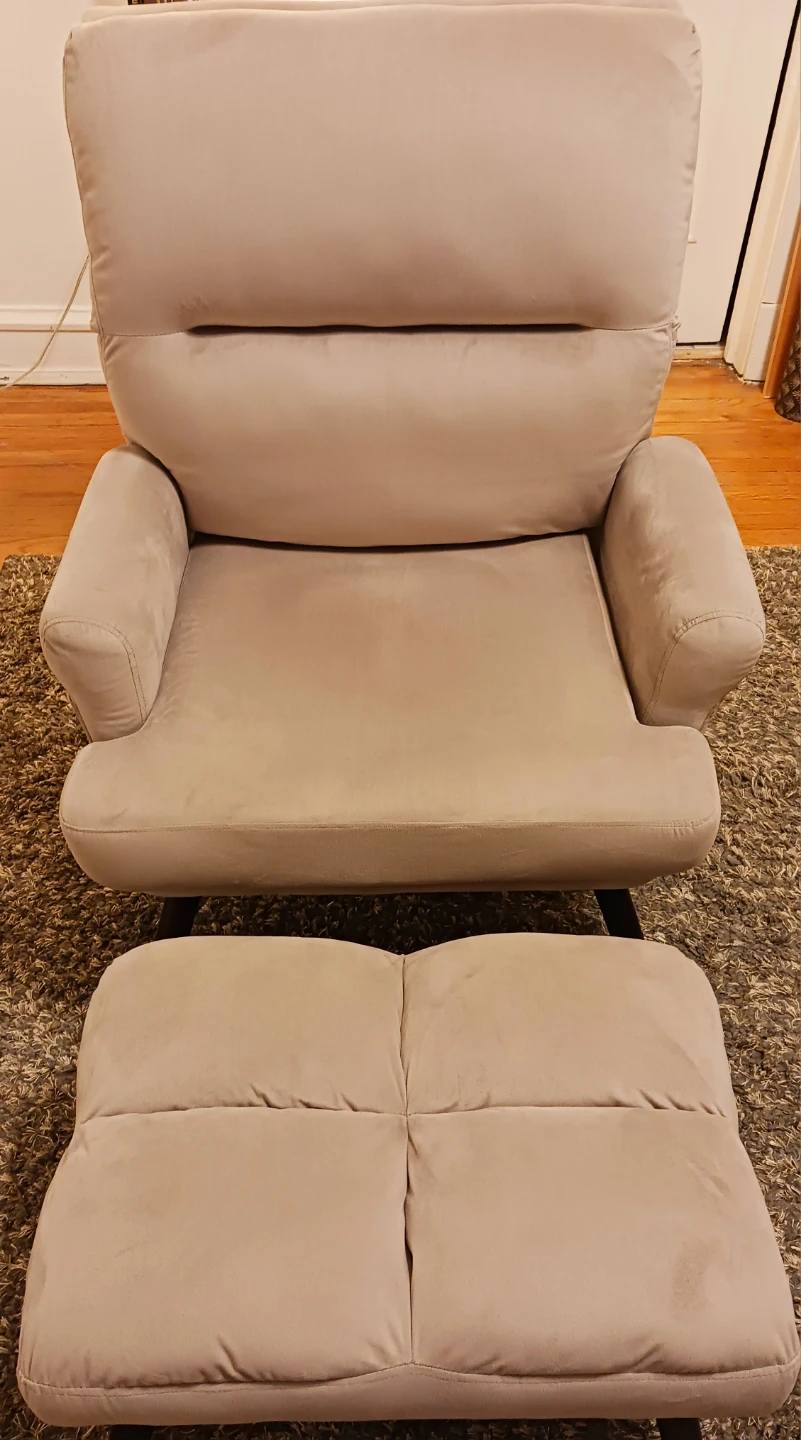 Tan Suede Recliner Chair with Ottoman