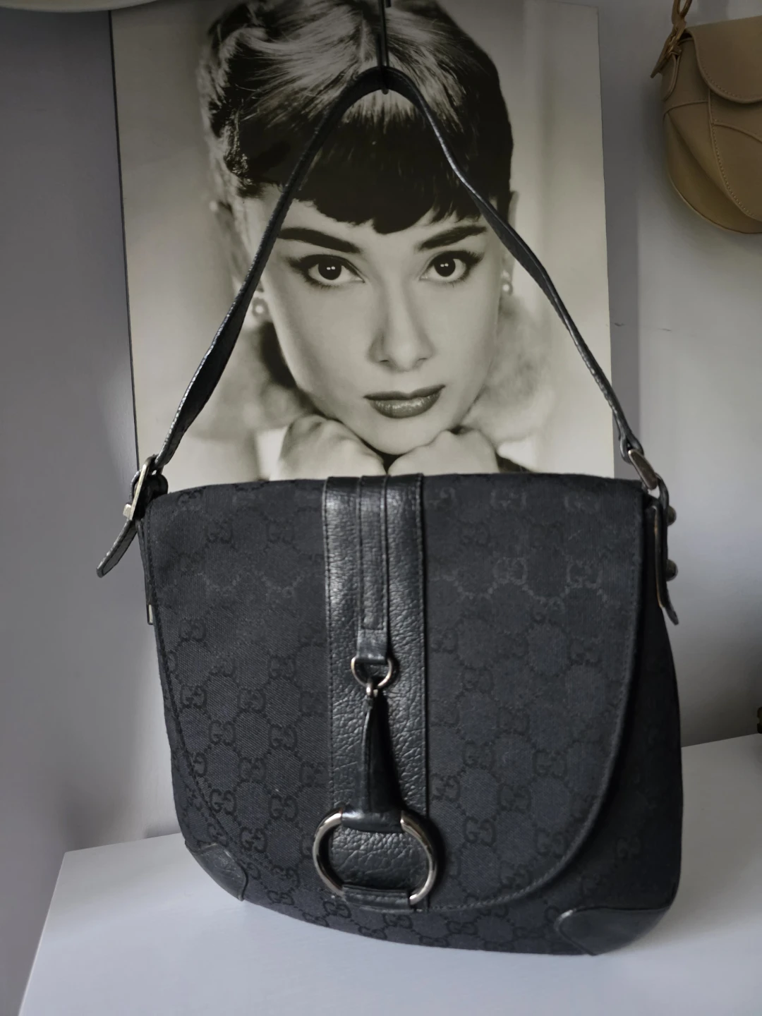 Gucci Black GG Canvas Icon Bit Vintage Shoulder Bag