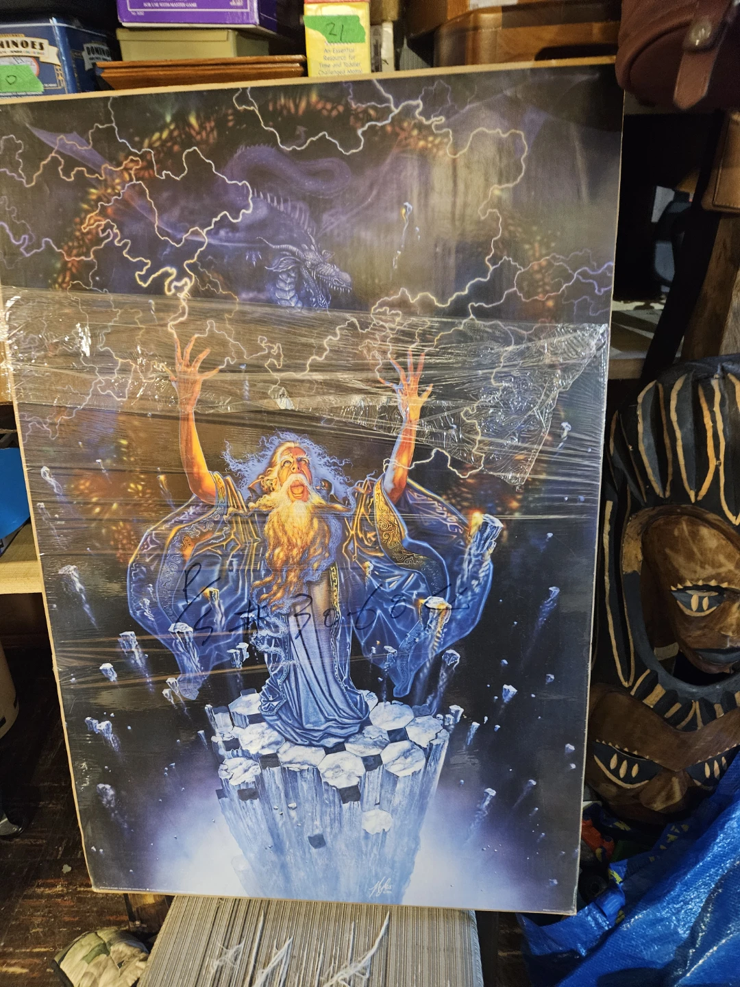 Fantasy Wizard and Dragon Art Print - photo 2
