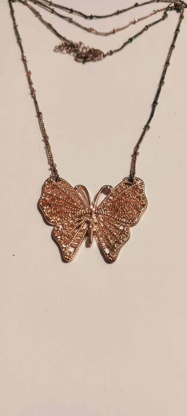 Silver tone butterfly filigree pendant with necklace - photo 3