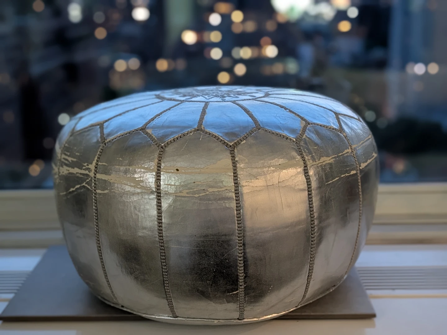 Silver Moroccan Pouf Ottoman - photo 2