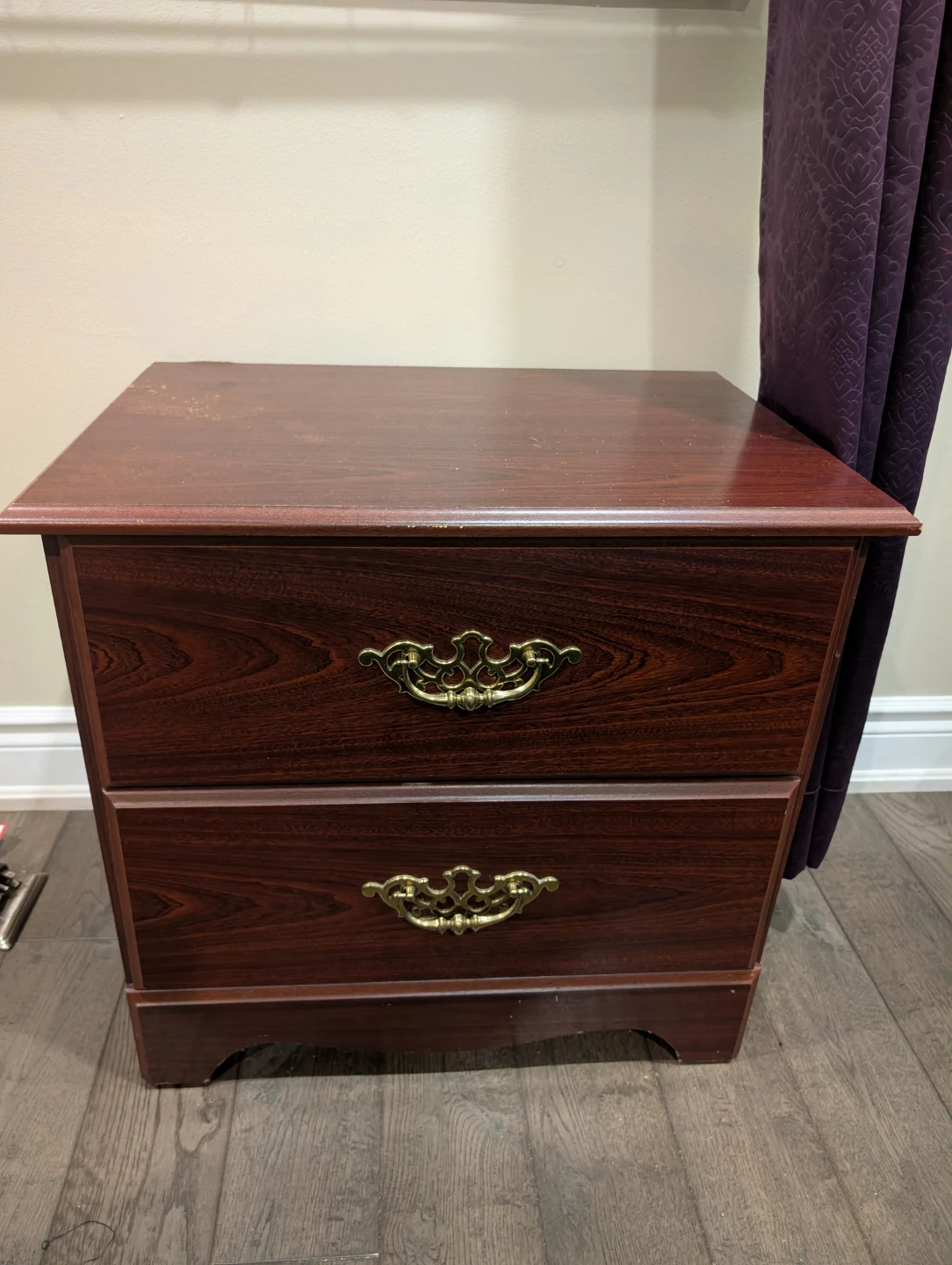 Dark Wood 2-Drawer Nightstand
