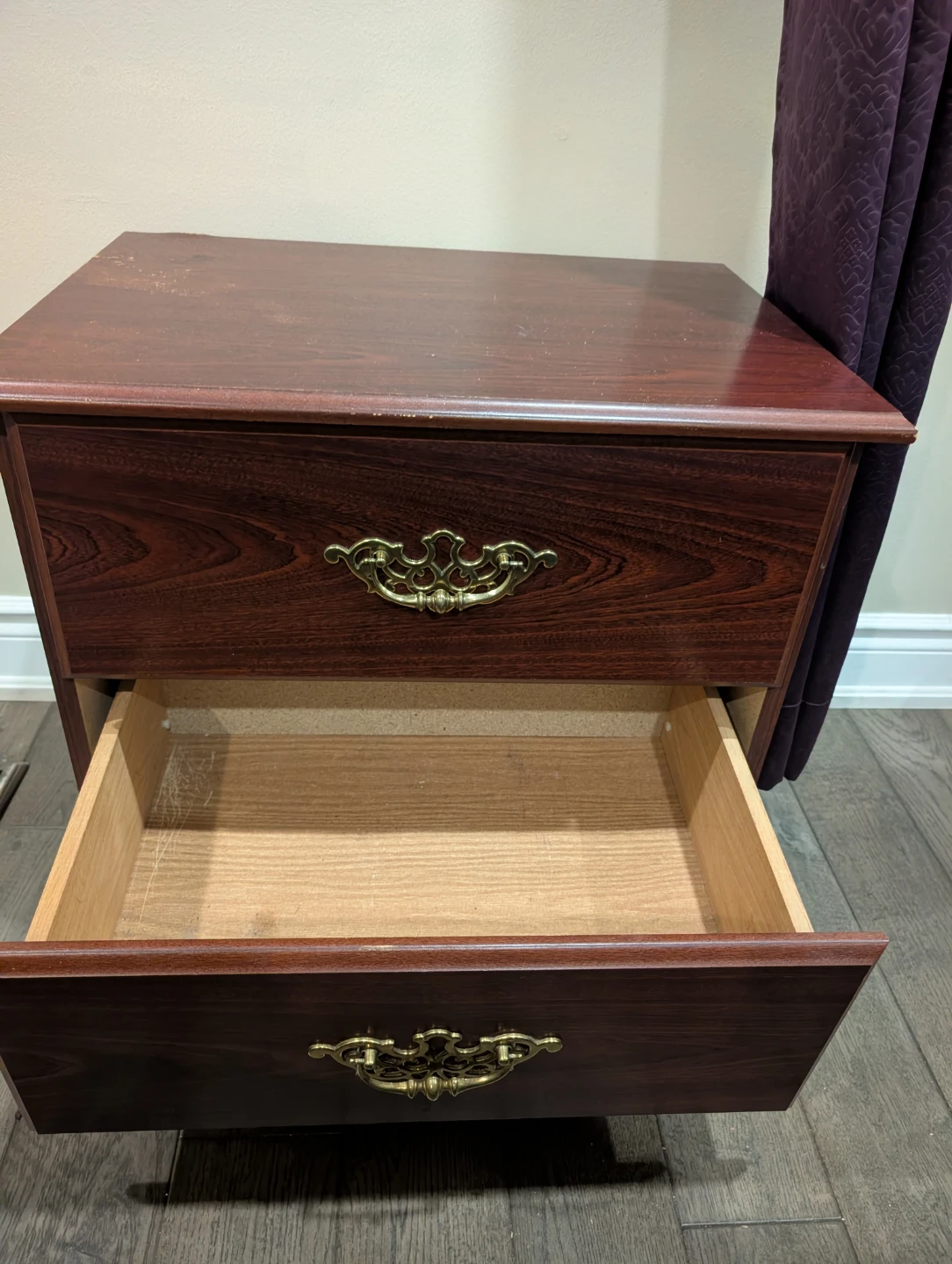Dark Wood 2-Drawer Nightstand - photo 2