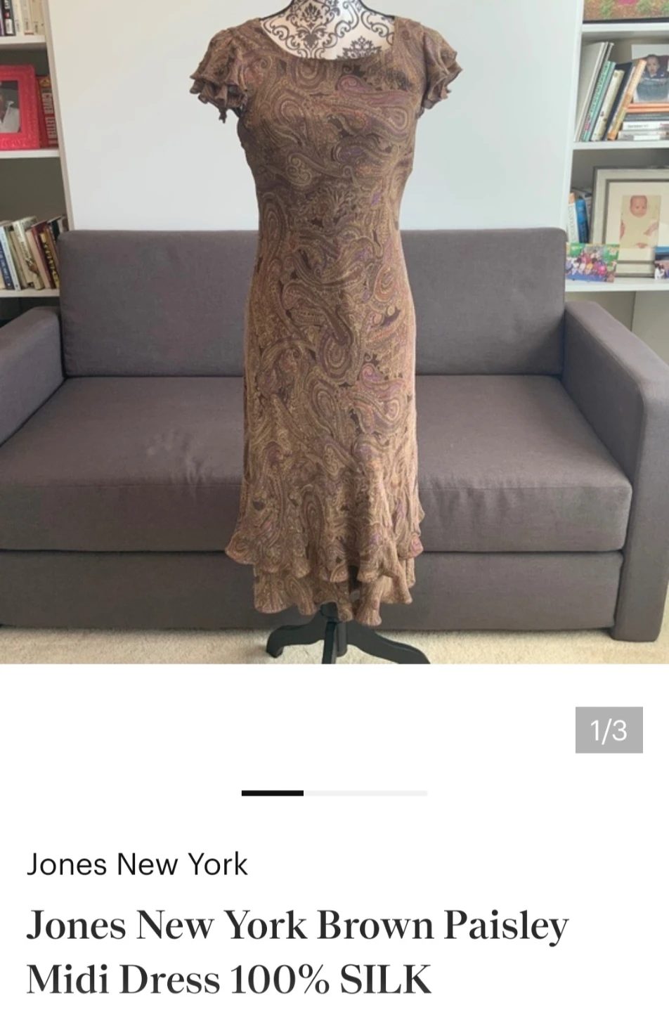 Jones New York Brown Paisley Midi Dress 100% Silk - photo 4