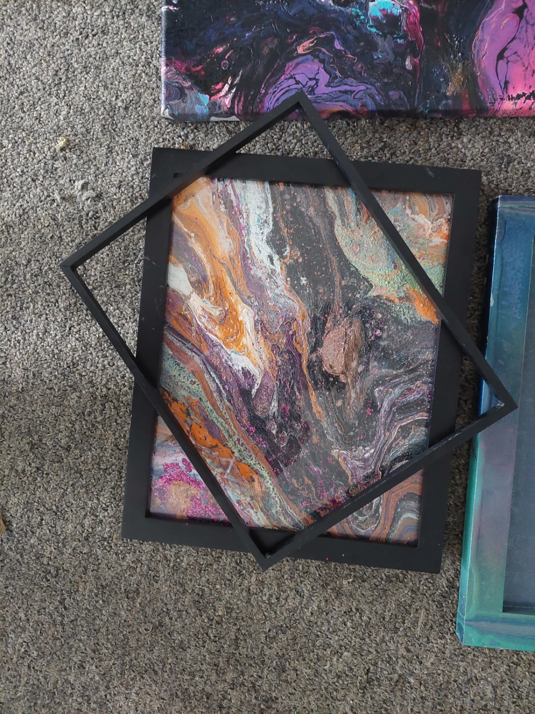 Abstract Pour Painting - Purple, Orange, Teal