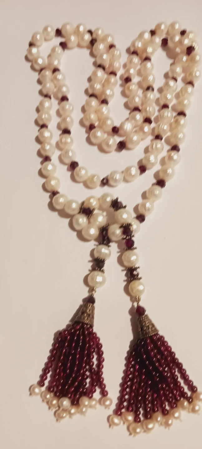 Gorgeous Pearl and Garnet Tassel Lariat Necklace - photo 5