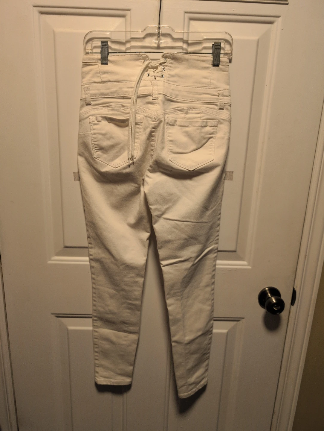 White High-Waisted Lace-Up Skinny Jeans - photo 4