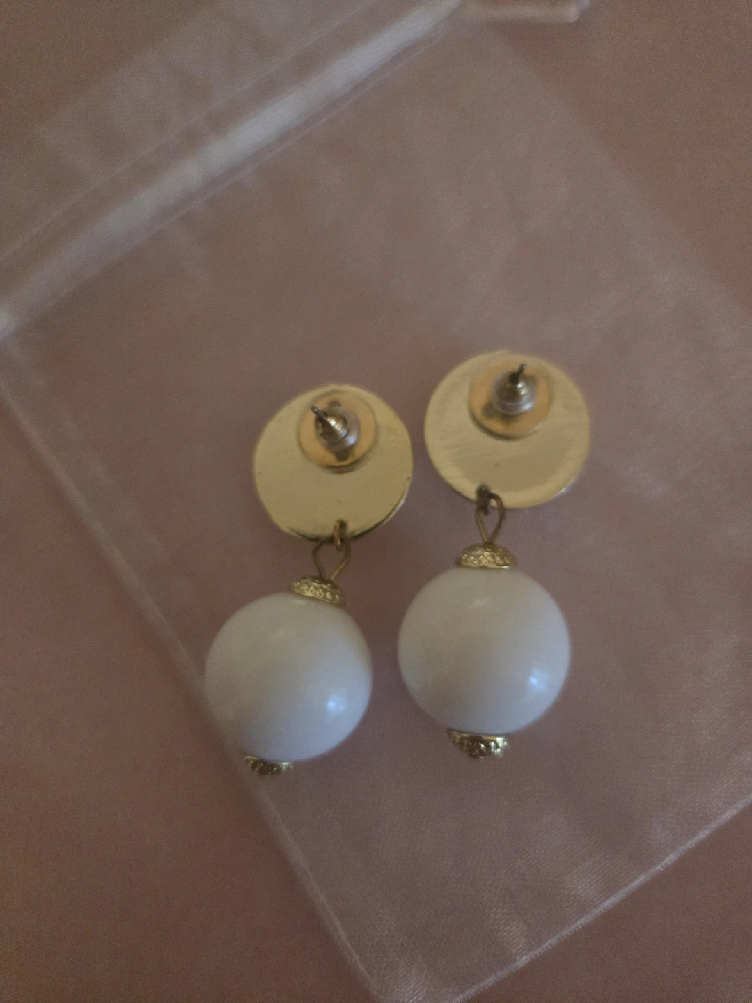 Vintage White Ball Drop Earrings with Gold Accents - photo 3