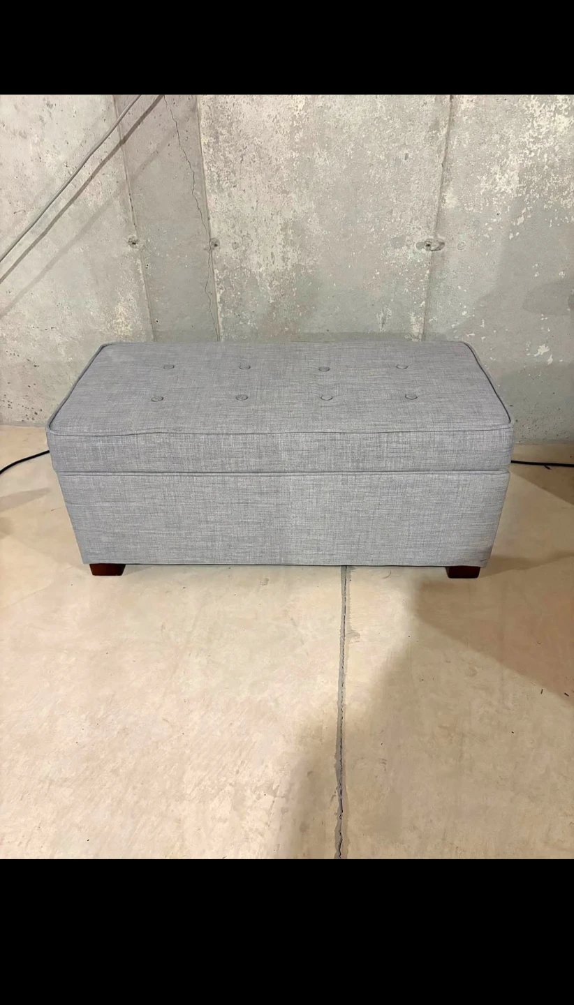 Gray Upholstered Storage Ottoman Bench