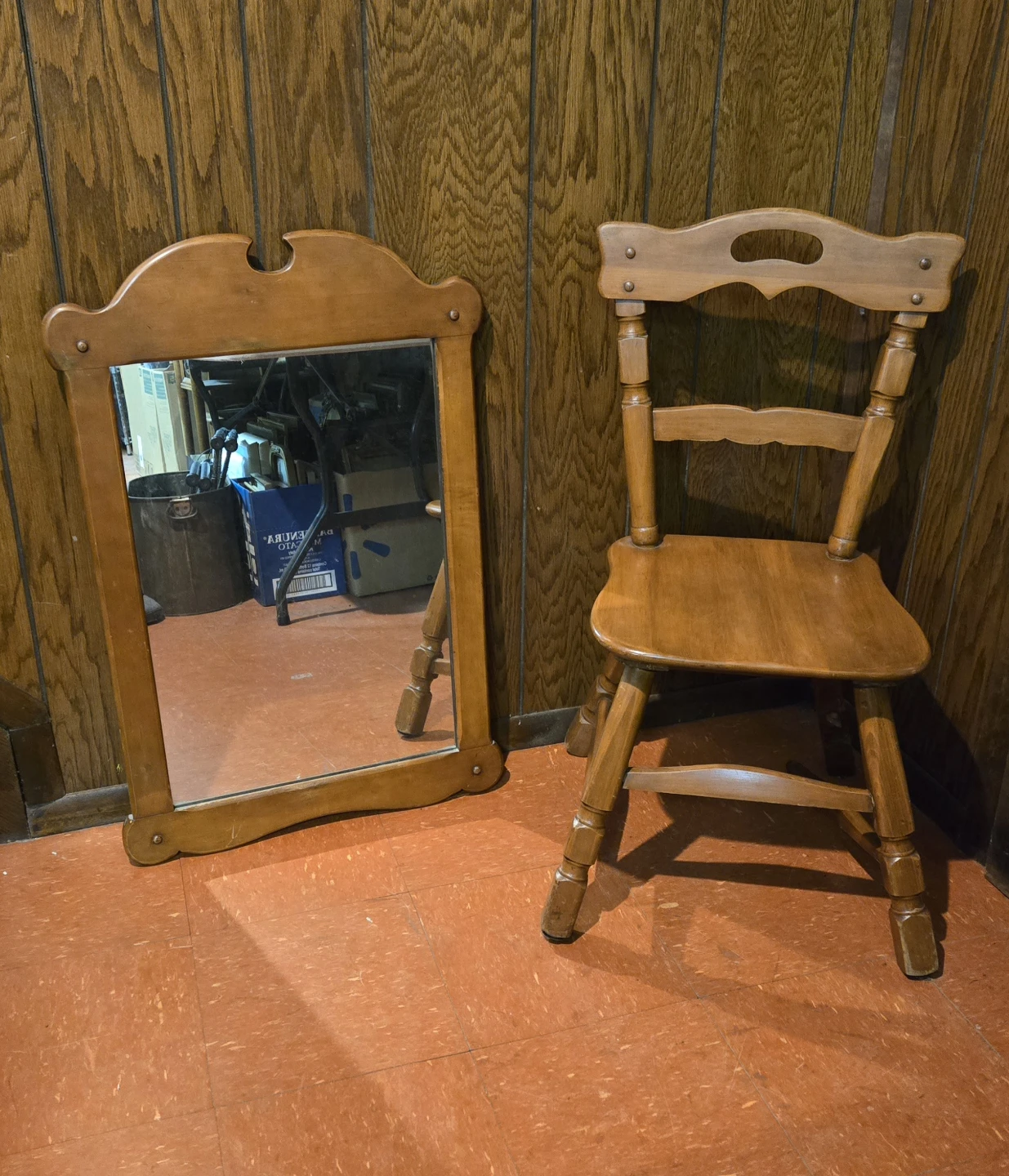 Vintage Maple Mirror & Chair